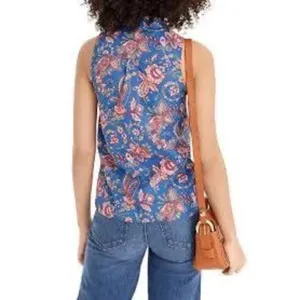 J. Crew‎ Liberty Floral Belle Ruffle Neck Top in Flora Belle Blue Multi Sz 6 thumbnail 3