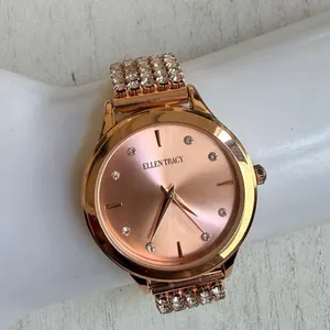 Ellen Tracy Rose Gold Tone Crystal Stretch Watch thumbnail 1