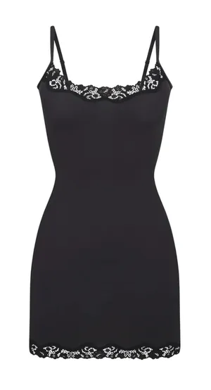 NWT SKIMS FITS EVERYBODY CORDED LACE SLIP DRESS IN ONYX Medium thumbnail 1