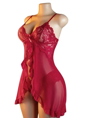 Sexy Red Lace Babydoll Lingerie Set Sheer Chemise Nightwear Sleepwear Women thumbnail 2
