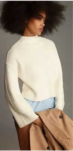 Anthropologie Maeve Katey Mock Neck Bell Sleeve Sweater Cream Size XXS thumbnail 1