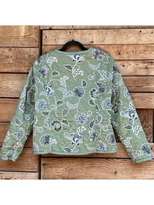 Reversible Quilted Floral Jacket with Blue and Green Patterns thumbnail 4