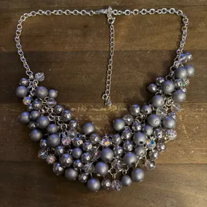 RMN silver tone cluster bead and AB bib necklace thumbnail 3