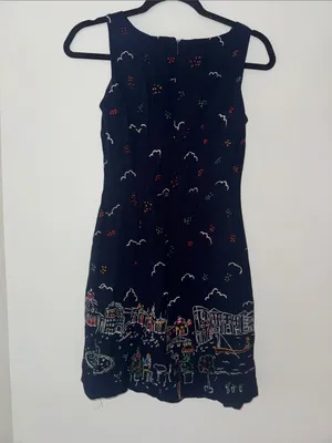 Women’s Navy Embroidered Venice Scene Mini Dress thumbnail 5