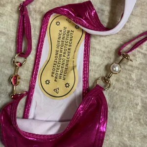 New Fashion Women’s Large Hot Pink Metallic Bikini Swimsuit Thong Rave Festival thumbnail 9