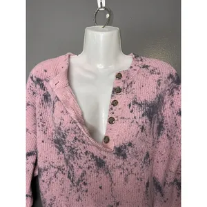 Aerie Sweater Womens Medium Pink Tie Dye Henley Crew Neck Knit Pullover Cozy thumbnail 5