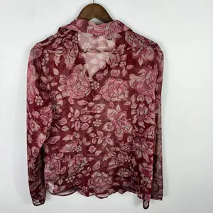 Nine & Co. Blouse 12 Sheer Burgundy Floral Witchy Whimsigoth‎ 90s Romantic thumbnail 5