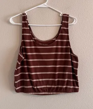 American Eagle Outfitters Brown and Cream Striped Cropped Tank thumbnail 1