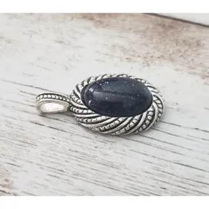 Vintage Pendant - Midnight Blue with Silver Tone Halo - No Chain Included thumbnail 2