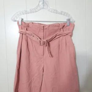 Zara Paperbag Wide Leg Pants Pink High Rise Belted Size M thumbnail 8
