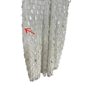 Liv Foster Beaded Sequin Lattice V-Neck Mini Dress Ivory Silver Size 6 thumbnail 3