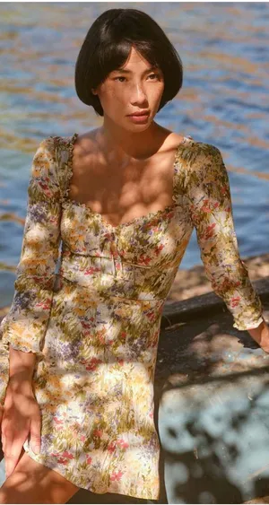 Reformation Remi Multicolor Floral Mini Long Sleeve Dress thumbnail 1
