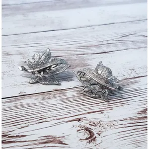 Vintage Clip On Earrings Silver Tone Ornate Flower 1.25" thumbnail 2