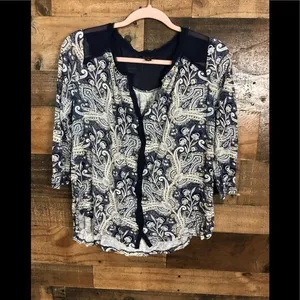 Lucky brand‎ top women's small Paisley Print Boho Multicolored 3/4 Sleeves thumbnail 3