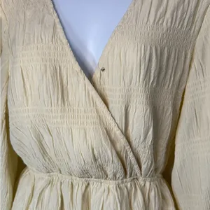Vici Cream Ruffled Wrap Sundress with Bishop Sleeves thumbnail 4