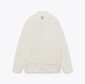 jacket coat bomber overcoat cream ribbed casual fall lightweight thumbnail 9