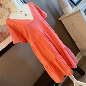 UNIVERSAL THREADS Coral Linen Blend V-Neck Boho Peasant Tiered Midi Dress XXL thumbnail 4