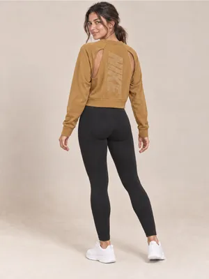 Nike Dri-FIT Open Back Cropped Sweatshirt Women M Brown Gold thumbnail 2