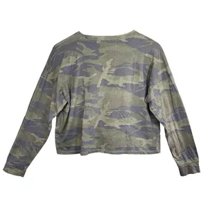 Abercrombie & Fitch Green Camo Camouflage Crop Long Sleeve T-Shirt Womens Size M thumbnail 2