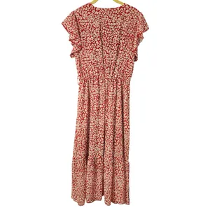 PRETTYGARDEN Women's Maxi Dress Red Leopard Print Flutter Sleeve Tiered Size‎ M thumbnail 8