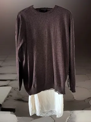 Zara Lace Trimmed Cashmere Wool Blend Sweater Women’s Top Sz M Dark Mink Paris thumbnail 3