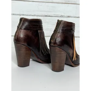 Bed Stu Onset Olivia Fringe Peep Toe Bootie Brown Leather Shoe Size 9.5 thumbnail 4
