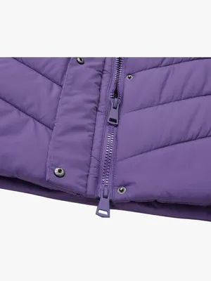Women's Purple Quilted Down Coat with Faux Fur Hood thumbnail 6