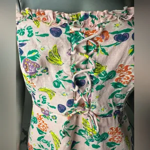 Urban Outfitters Robin Lace-Up Mini Dress Tropical Fruit Print Medium thumbnail 3