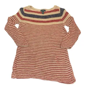 Lauren Ralph Lauren Sweater Womens Small Red Blue‎ Striped Linen Blend Nautical thumbnail 1
