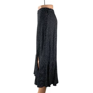 Abercrombie & Fitch Black White Polka Dots Side Slit Ruffle Slip Midi Skirt Sz S thumbnail 3