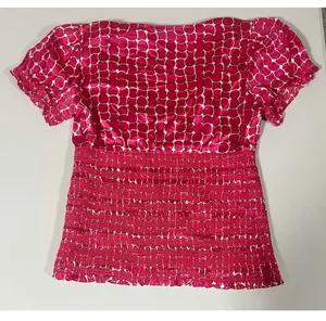 INC International Concepts Pink Circles Abstract Shirred 100% Silk Short Sleeve Shirt Top Blouse Size 6 🩷✨ thumbnail 4