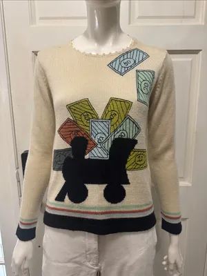 Vintage Unbranded Cotton Cream Graphic Crewneck Sweater Size Large thumbnail 1
