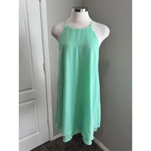 Pink Rose| Mint Green Halter Neck Sleeveless Casual Dress Flowy Layered‎ Hem S thumbnail 2