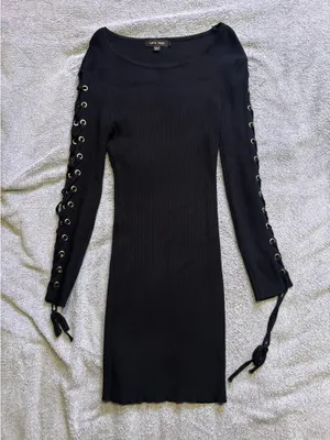 Ribbed Lace-Up Long Sleeve Dress thumbnail 4