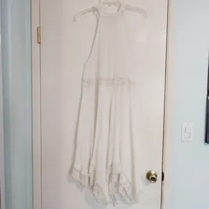 Free People Go Lightly White Handkerchief Hem High Neck Sleeveless Midi Dress thumbnail 3