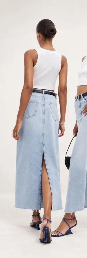 Reformation Kass Maxi Denim Skirt Bowen Size 30 NWT $188 thumbnail 1