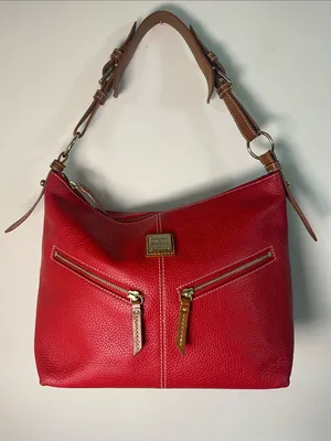 Dooney & Bourke Red Pebbled Mary Leather Shoulder Bag with Tan Strap thumbnail 1