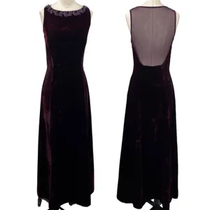 Vintage 90s Scott Mcclintock Beaded Velvet Gown Sheer Low Back Purple 6 thumbnail 2