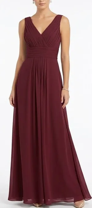 Bill Levkoff Burgundy V‑Neck Pleated Waist Maxi Dress thumbnail 1