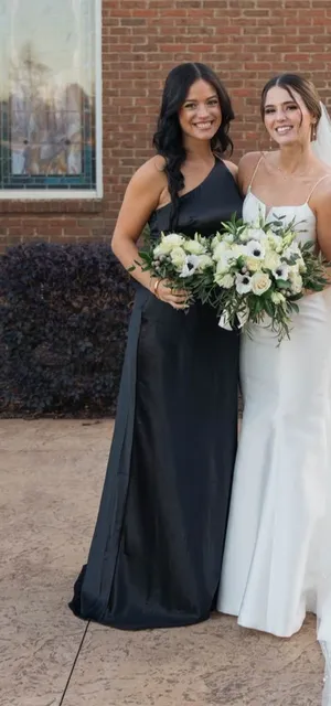 Birdy Grey Black One-Shoulder Satin Bridesmaid Dress thumbnail 1