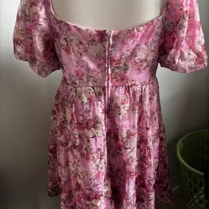 Floral Embroidered Mesh Mini Dress Pink Puff Sleeve Coquette Audrey Parks M thumbnail 3
