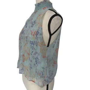 Alice + Olivia Annmarie Floral Smocked High Neck Tank Top Blue Multi Size S thumbnail 3
