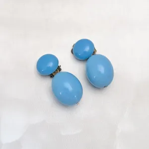 Vintage Clip On Earrings Blue Dangle Drop Retro W Germany Stylish Statement thumbnail 4