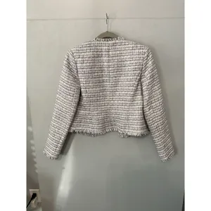 Calvin Klein Tweed Fringe Collarless Blazer Jacket Boucle Career M thumbnail 2
