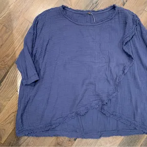 Free People COPY - All Set Gauze Layered Fringe Slouchy Relaxed Blouse Top Size… thumbnail 3