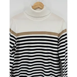 Tommy Hilfiger Turtleneck Sweater Large Striped Metallic White Gold Coastal Prep thumbnail 3