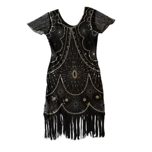 Yessa Flapper Dress Women L Black NEW 1920s Gatsby Sequin Fringe Art Deco Party thumbnail 9