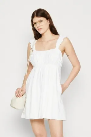 Abercrombie & Fitch White Smocked Ruffle Strap Linen Blend Mini Dress thumbnail 1
