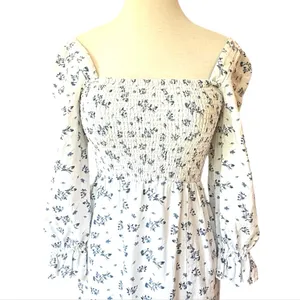 House of Harlow Linen Smocked Bodice Square Neck Floral Cottage Coquette Soft XS thumbnail 6
