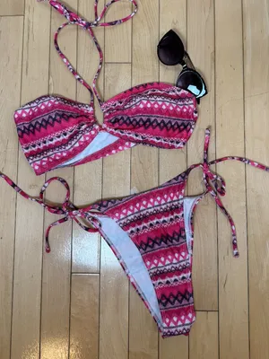 Zaful Batik Print Pink Bandeau Style Bikini Size Medium thumbnail 1